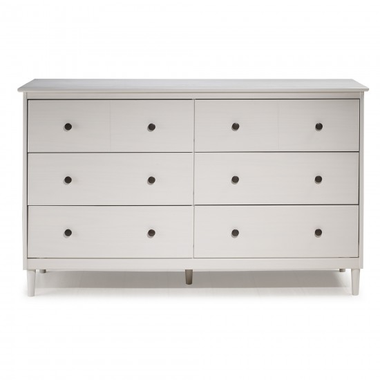 Modern 6 Drawer Solid Wood Dresser - White