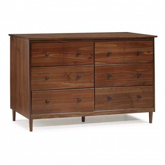 Modern 6 Drawer Solid Wood Dresser - Walnut