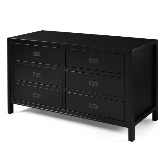 Lydia 57" Classic Solid Wood 6 Drawer Dresser - Black