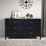 Lydia 57" Classic Solid Wood 6 Drawer Dresser - Black