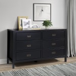 Lydia 57" Classic Solid Wood 6 Drawer Dresser - Black