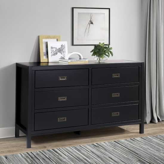 Lydia 57" Classic Solid Wood 6 Drawer Dresser - Black