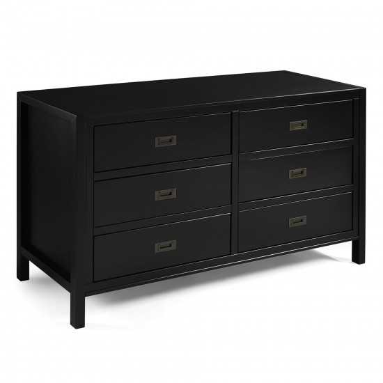 Lydia 57" Classic Solid Wood 6 Drawer Dresser - Black