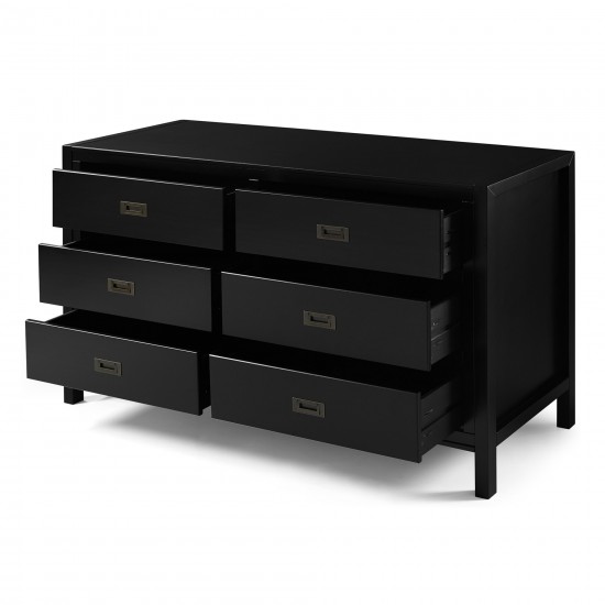 Lydia 57" Classic Solid Wood 6 Drawer Dresser - Black