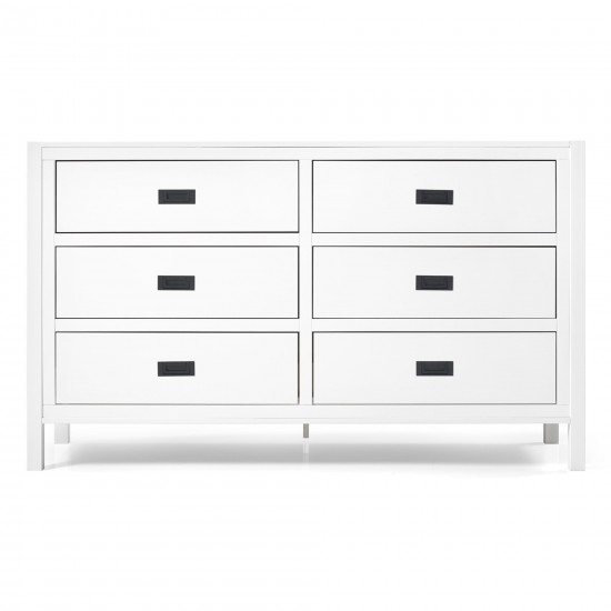 Lydia 57" Classic Solid Wood 6 Drawer Dresser - White