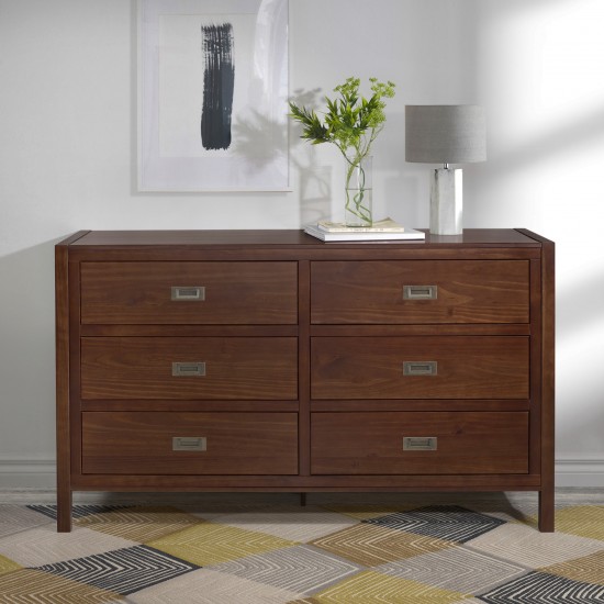 Lydia 57" Classic Solid Wood 6 Drawer Dresser - Walnut