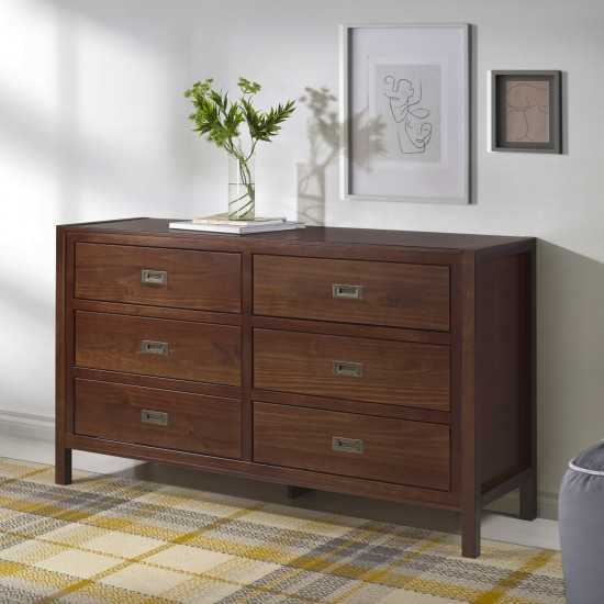 Lydia 57" Classic Solid Wood 6 Drawer Dresser - Walnut