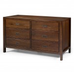 Lydia 57" Classic Solid Wood 6 Drawer Dresser - Walnut