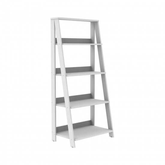 55" Modern Wood Ladder Bookshelf - White