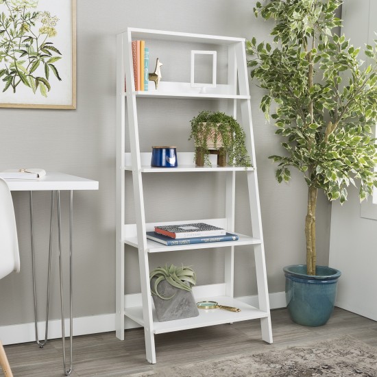 55" Modern Wood Ladder Bookshelf - White