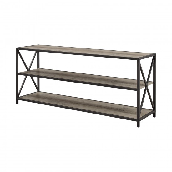 X Frame 60" Industrial Bookshelf - Grey Wash