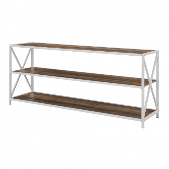 X Frame 60" Industrial Bookshelf - Rustic Oak/White Metal