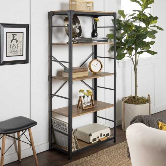 Angle Iron 64" Industrial 4 Shelf Wood Bookcase - Barnwood