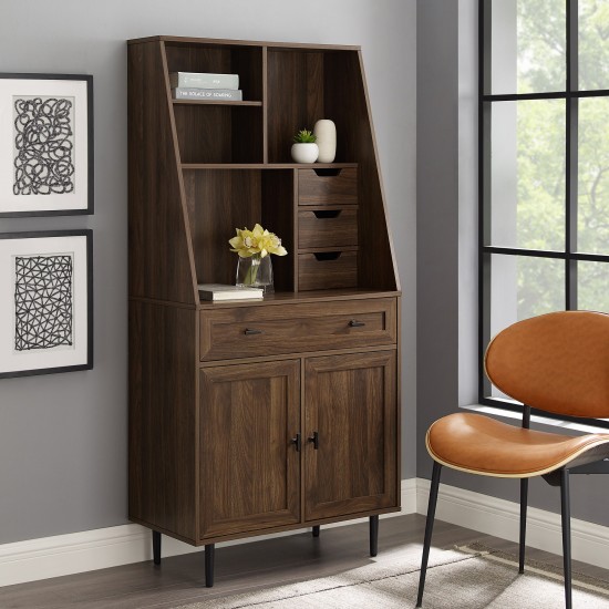 Belfast 64" Storage Desk and Hutch with Keyboard Drawer - Dark Walnut