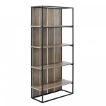 64" Farmhouse Plank Back Bookshelf - Grey Wash/Black Metal