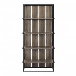 64" Farmhouse Plank Back Bookshelf - Grey Wash/Black Metal