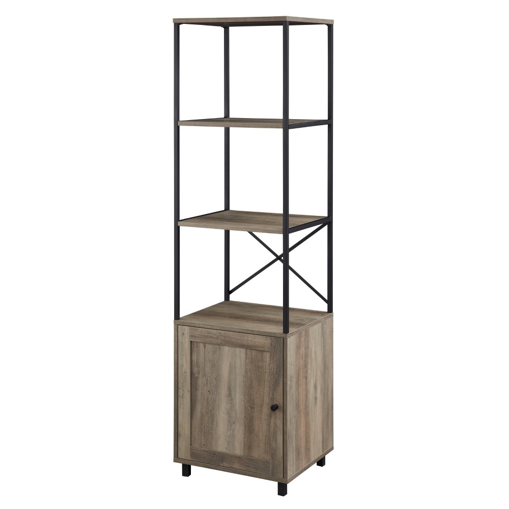 Landry 64" 1 Door Metal and Wood Media Tower - Grey Wash