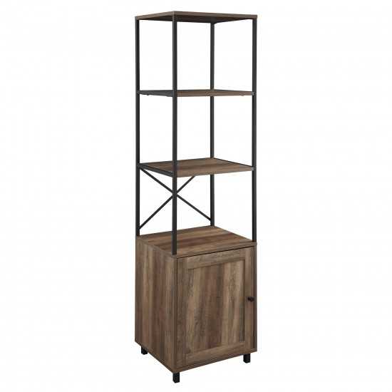 Landry 64" 1 Door Metal and Wood Media Tower - Rustic Oak