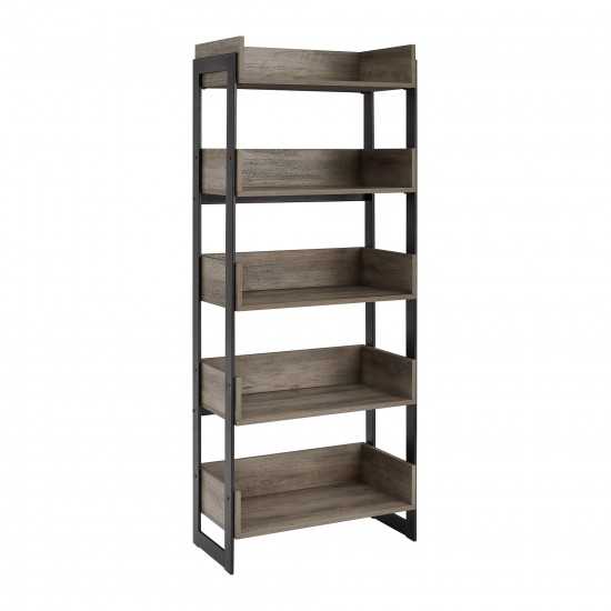 Morty 64" Metal and Wood 5 Shelf Bookshelf - Grey Wash