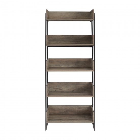 Morty 64" Metal and Wood 5 Shelf Bookshelf - Grey Wash