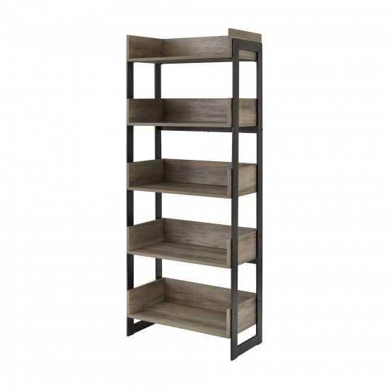 Morty 64" Metal and Wood 5 Shelf Bookshelf - Grey Wash