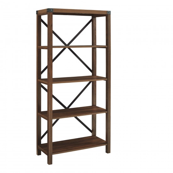 64" Farmhouse Metal X Bookshelf - Dark Walnut