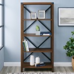 64" Farmhouse Metal X Bookshelf - Dark Walnut