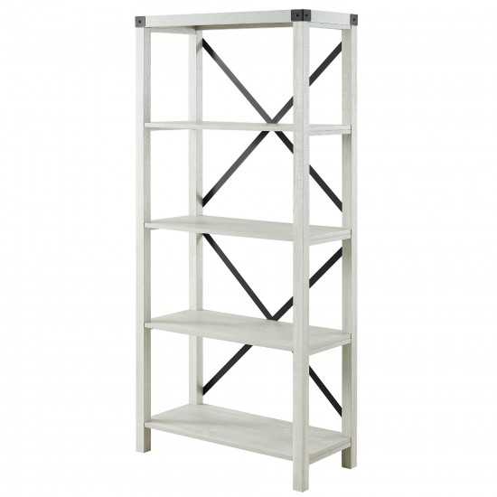 64" Farmhouse Metal X Bookshelf - Stone Grey