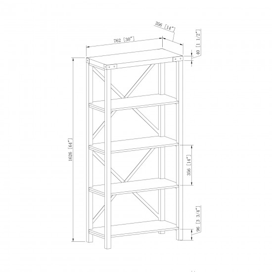 64" Farmhouse Metal X Bookshelf - Stone Grey