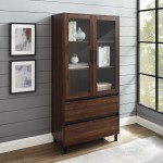 Clark 68" Glass Door Storage Hutch - Dark Walnut