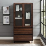 Clark 68" Glass Door Storage Hutch - Dark Walnut