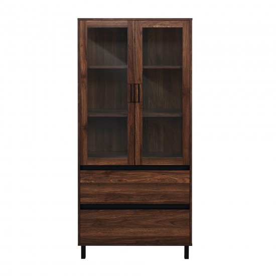 Clark 68" Glass Door Storage Hutch - Dark Walnut