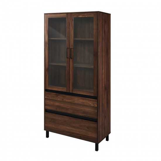 Clark 68" Glass Door Storage Hutch - Dark Walnut