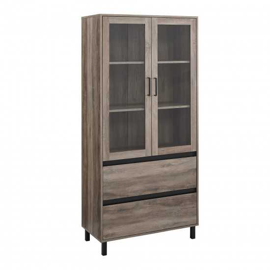 Clark 68" Glass Door Storage Hutch - Grey Wash