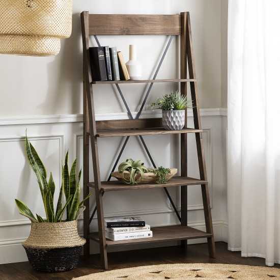 Frankie 68" Solid Wood Ladder Bookshelf - Brown
