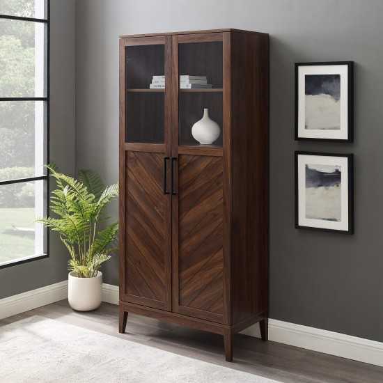 Logan 68" Chevron Storage Cabinet - Dark Walnut