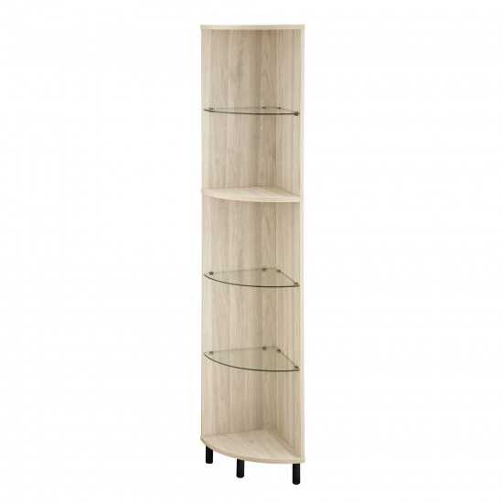 Nora 68" Wood and Glass Corner Bookshelf - Birch