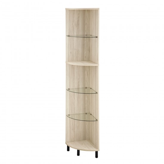 Nora 68" Wood and Glass Corner Bookshelf - Birch