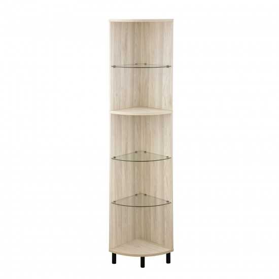 Nora 68" Wood and Glass Corner Bookshelf - Birch