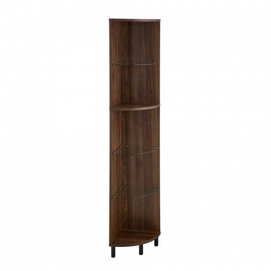Nora 68" Wood and Glass Corner Bookshelf - Dark Walnut