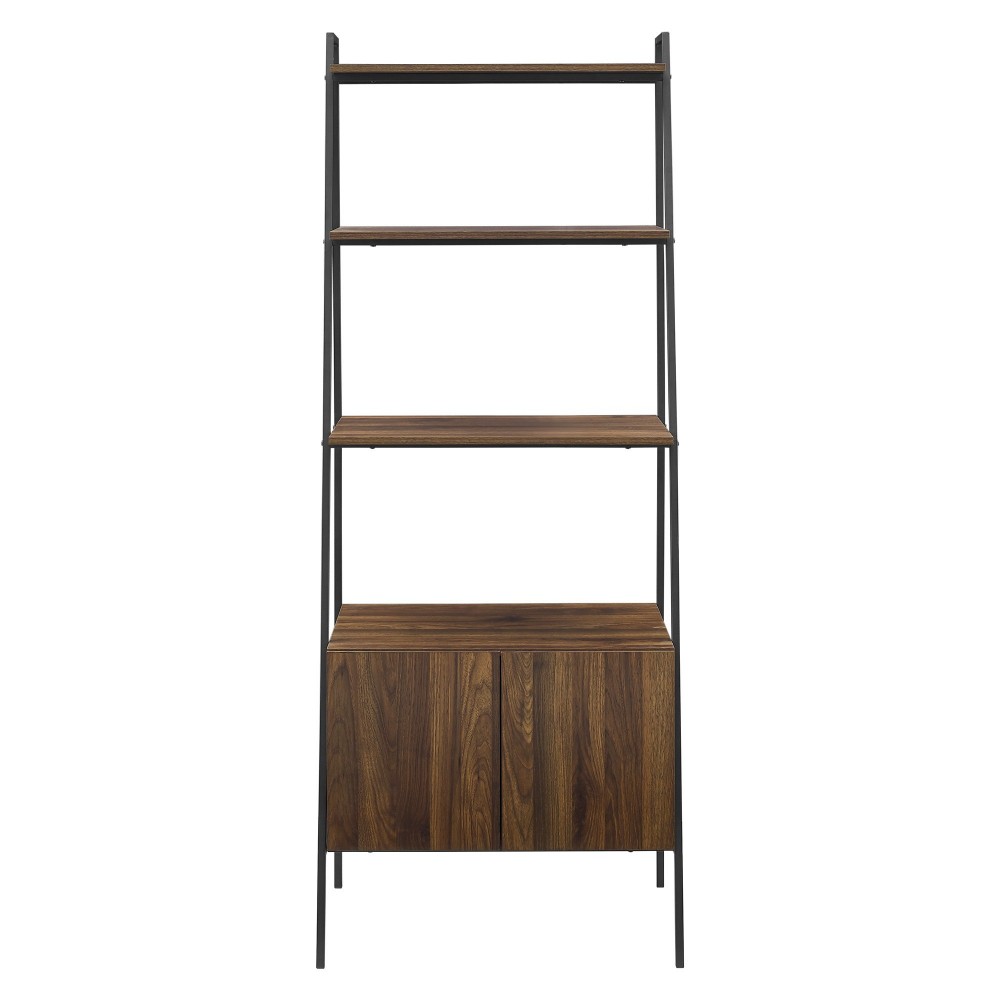 72" Industrial Wood Ladder Bookcase - Dark Walnut