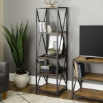 61" Metal X Wood Bookshelf - Barnwood