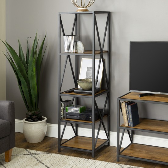 61" Metal X Wood Bookshelf - Barnwood
