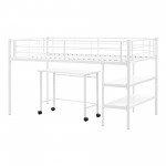 Premium Metal Twin Low Loft Bed with Desk - White