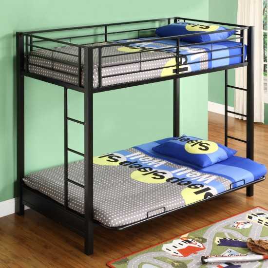 Premium Metal Twin over Futon Bunk Bed - Black