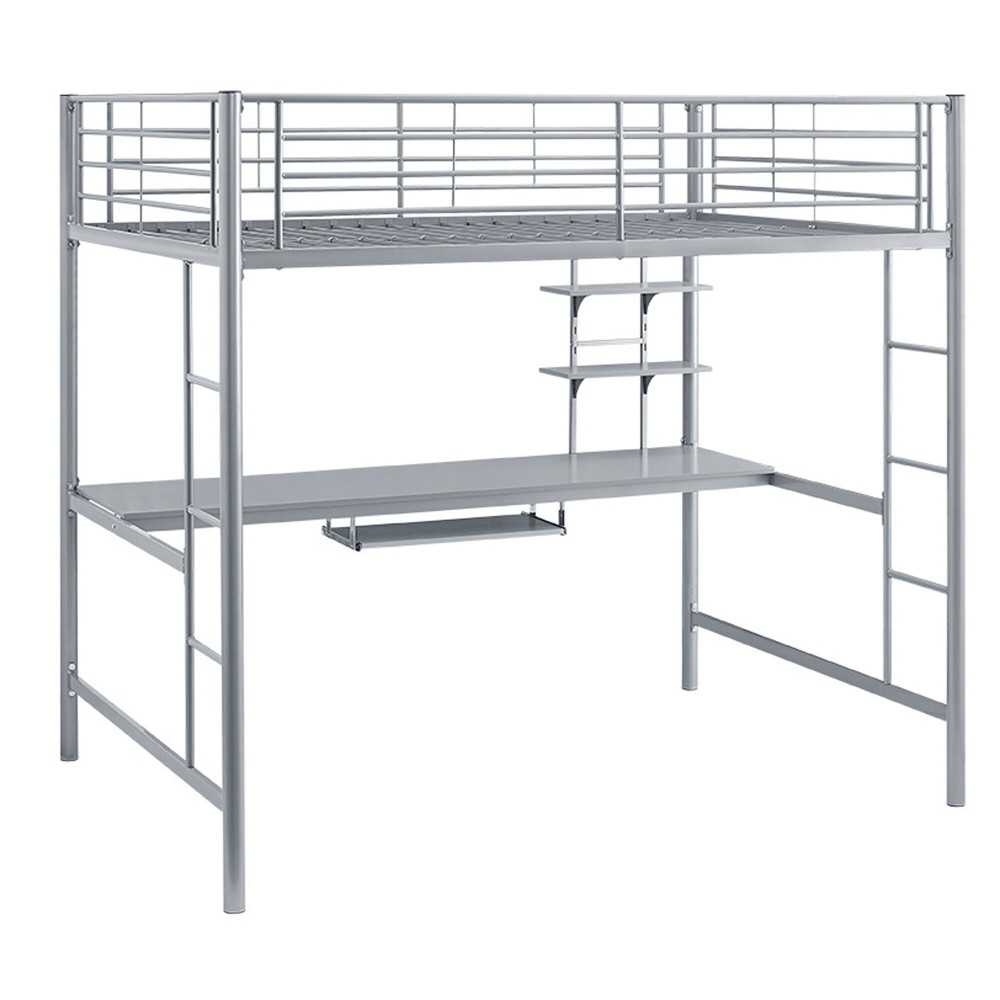 Premium Metal Twin Loft Bed with Workstation - Silver