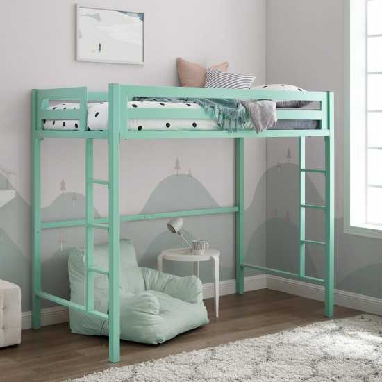 Premium Deluxe Twin Metal Loft Bed - Mint