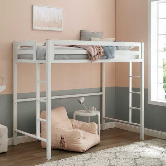 Premium Deluxe Twin Metal Loft Bed - White