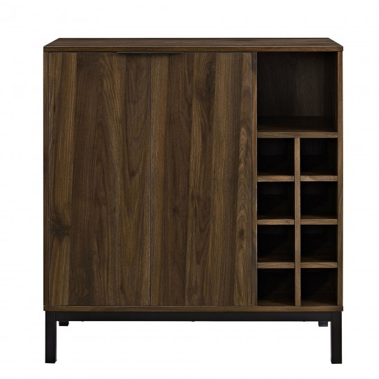 Chicago 34" Modern Bar Cabinet with Side Wine Storage - Dark Walnut