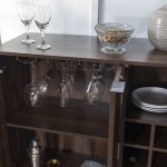Chicago 34" Modern Bar Cabinet with Side Wine Storage - Dark Walnut
